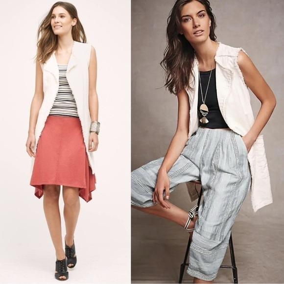 Anthropologie Elevenses Linen Coastal Natural Frayed Belted Vest Small NWT - Picture 1 of 17